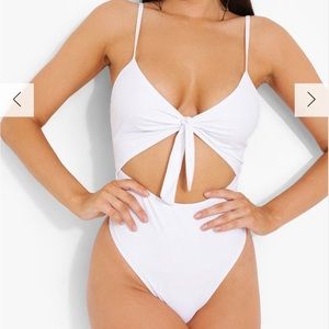 Boohoo BRIDE TIE FRONT CUT OUT SWIMSUIT